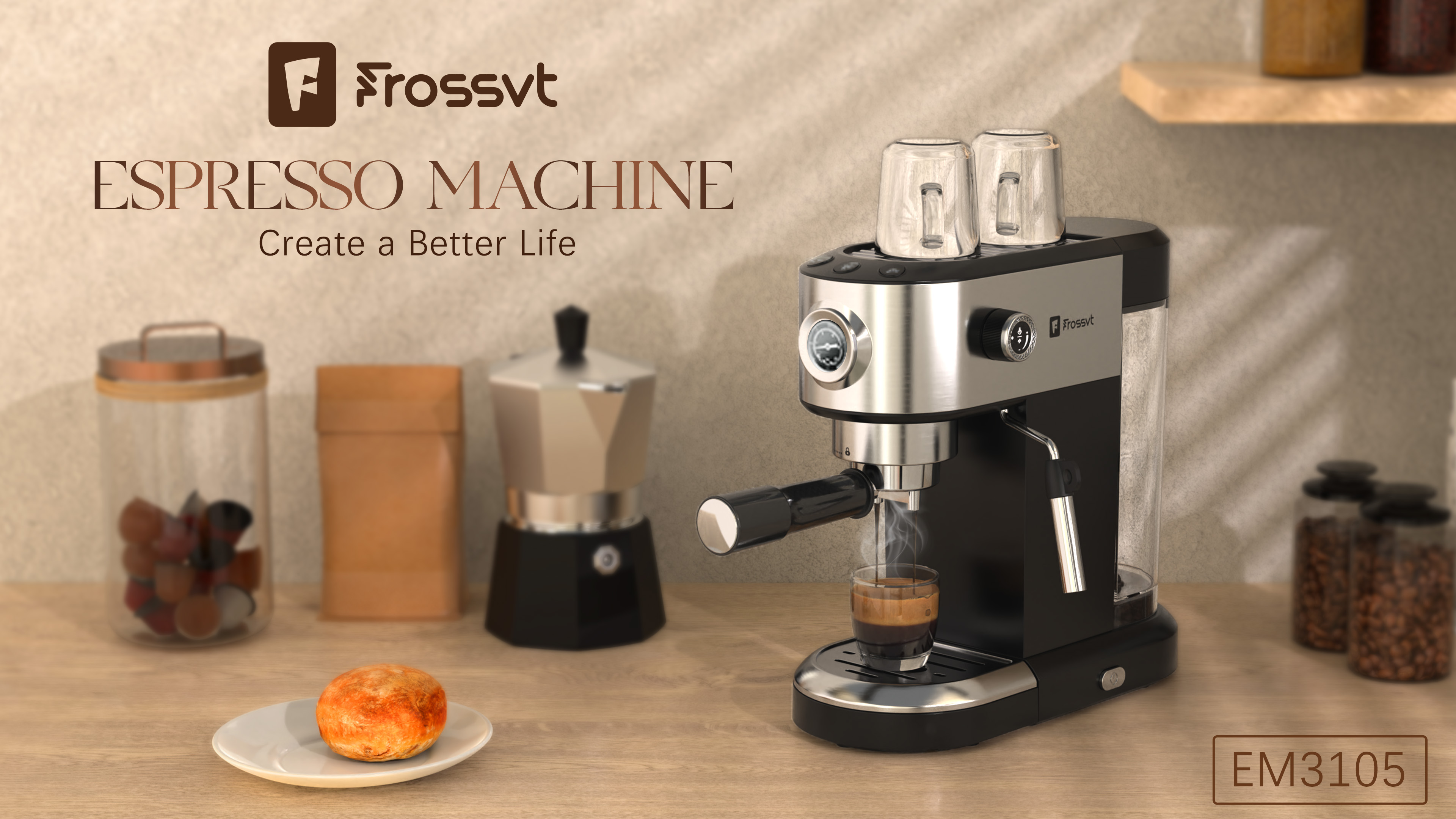 Watch Frossvt 20 Bar Steel Espresso Machine - EM3105 on Amazon Live